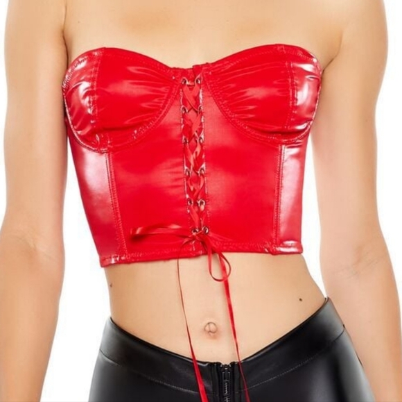 New. Red Lace-Up Bustier Top - Picture 1 of 4